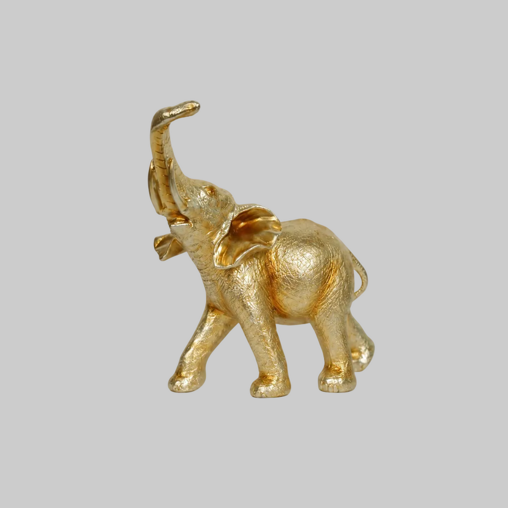 Elegant Golden Trunk-Up Elephant Figurine – Symbolic Decor for Prosperity and Good Fortune