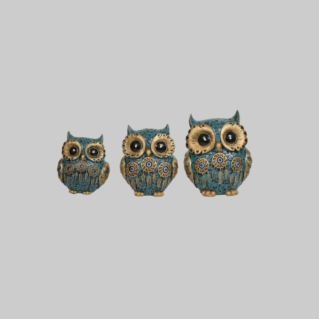Elegant Trio of Owls – Symbolic Decorative Figurines for Wisdom & Protection
