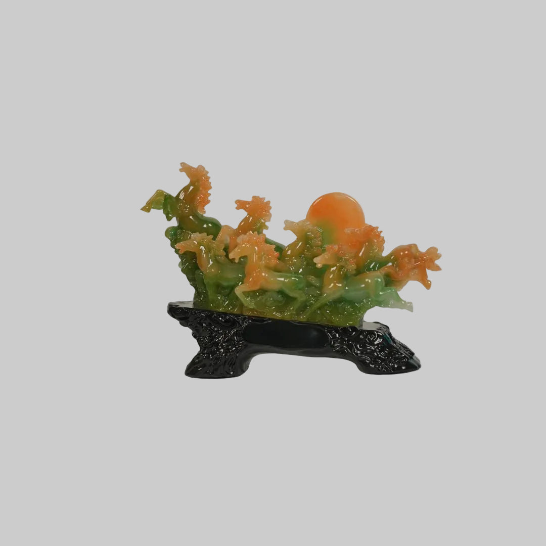 Exquisite 7 Running Horses & Rising Sun Statue – Vastu Symbol of Success, Speed & Progress