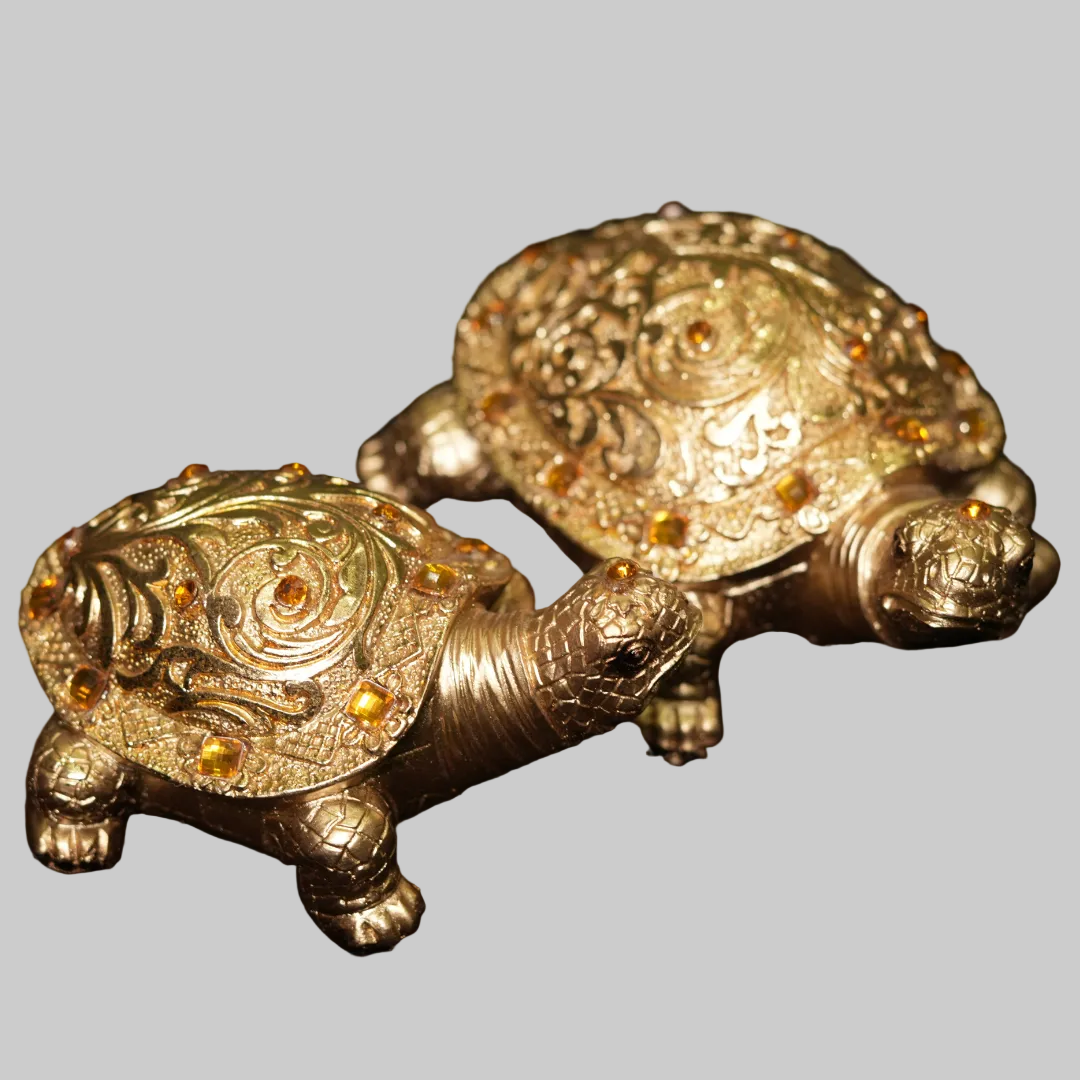 Golden Embossed Metal Tortoise Pair