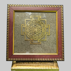 Golden Shree Yantra on Pyrite Crystal Dust Wooden Frame