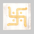 Golden Swastik Engraved Natural Square Selenite Plate