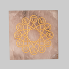 Golden Zodiac Wheel Engraved Rose Quartz Square Charging Plate