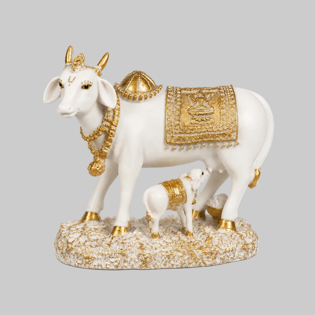 Kamdhenu Cow with Calf Statue – Divine Vastu Showpiece for Prosperity & Abundance