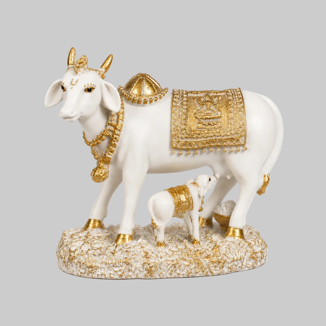 Kamdhenu Cow with Calf Statue – Divine Vastu Showpiece for Prosperity & Abundance
