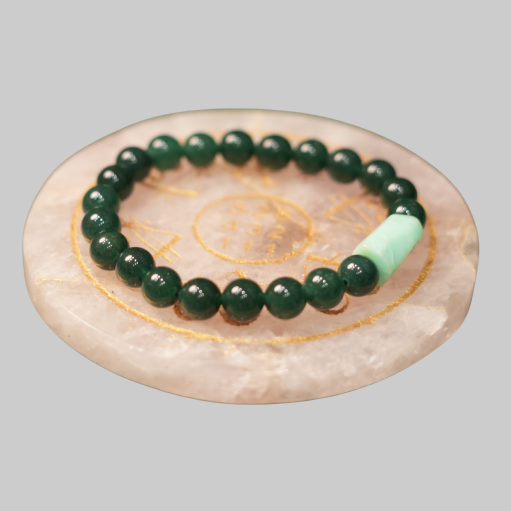 Natural Deep Green Aventurine & Light Green Jade Barrel Energy Bracelet