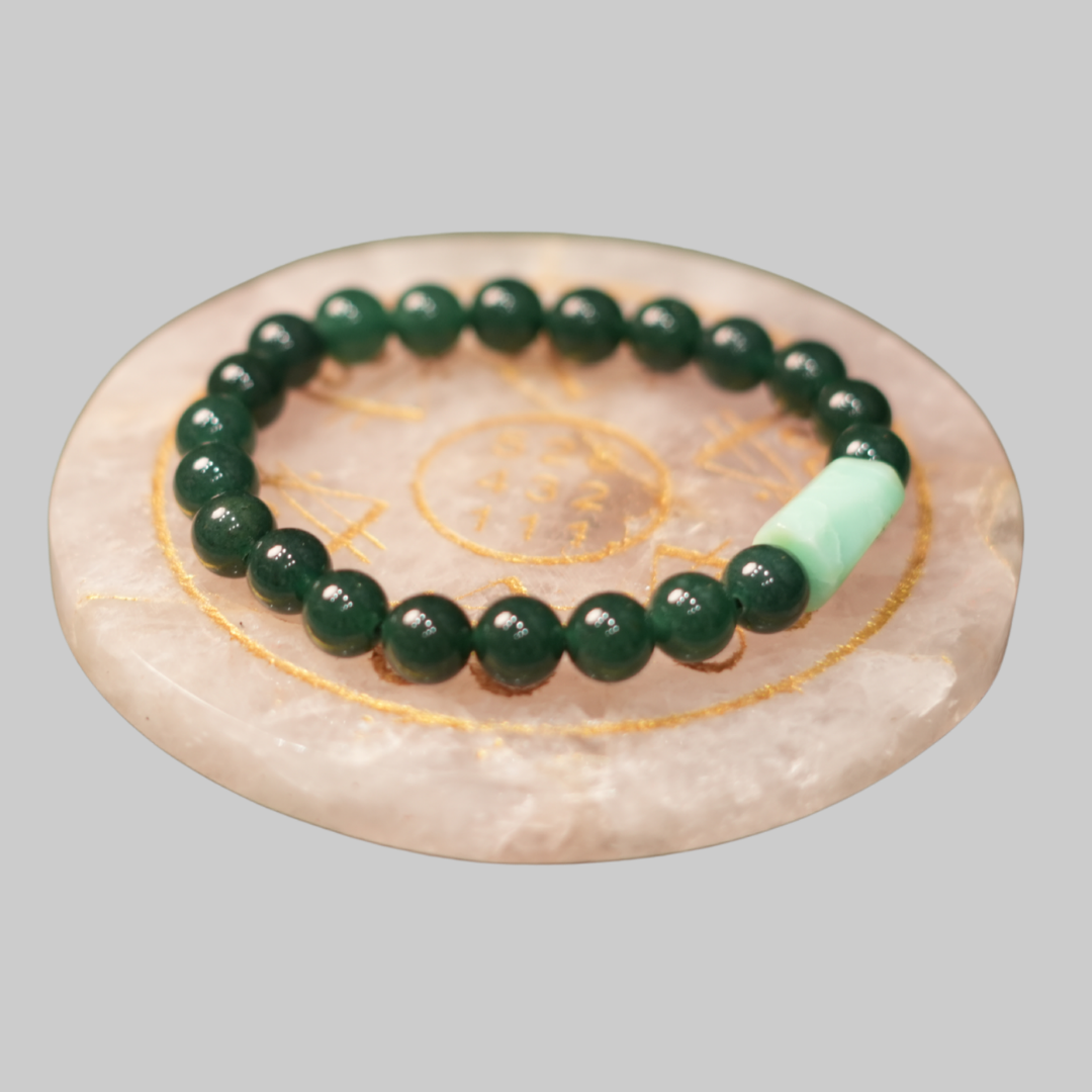 Natural Deep Green Aventurine & Light Green Jade Barrel Energy Bracelet