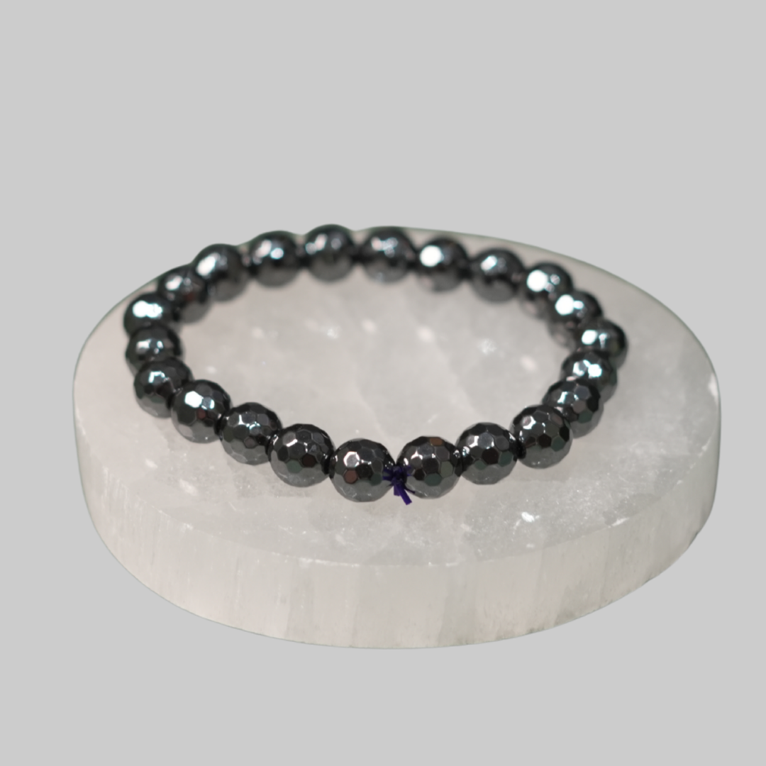 Natural Faceted Hematite & Black Spinel Energy Bracelet for Protection
