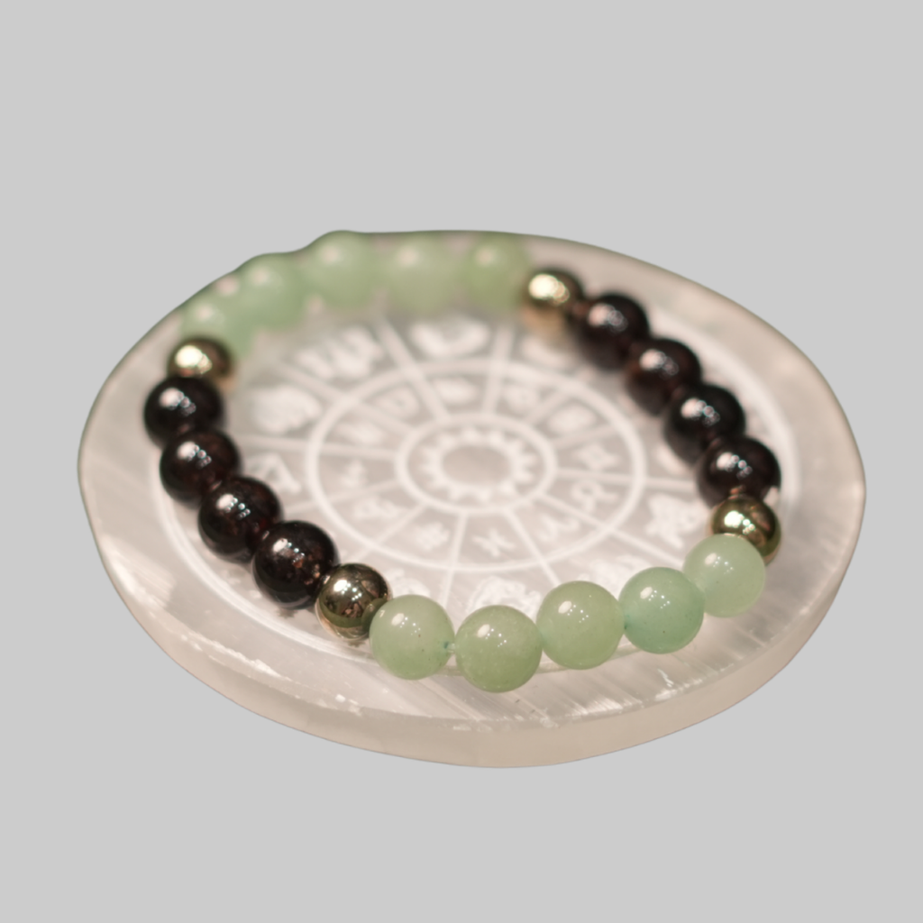 Natural Green Jade, Garnet & Pyrite Combination Bracelet
