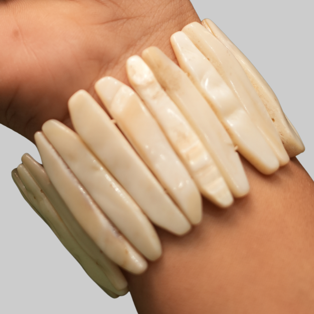 Natural Mother of Pearl Slab Cuff Bracelet for Emotional Calm, Prosperity & Moon Alignment
