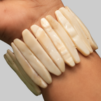 Natural Mother of Pearl Slab Cuff Bracelet for Emotional Calm, Prosperity & Moon Alignment
