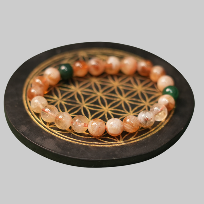 Natural Peach Quartz & Green Aventurine Accent Energy Bracelet