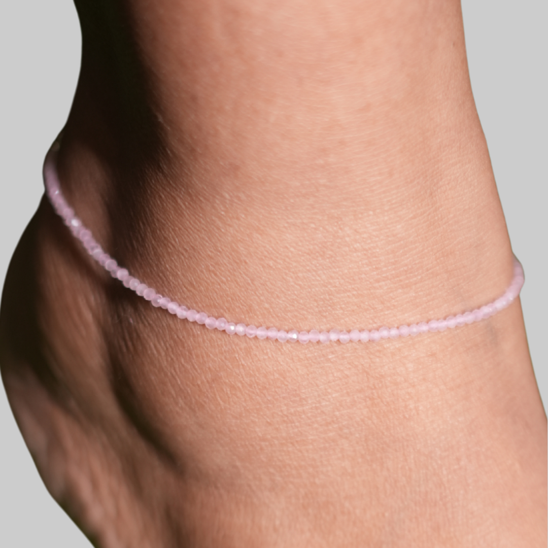 Natural Rose Quartz Beaded Anklet for Love, Harmony & Venus Energy Alignment