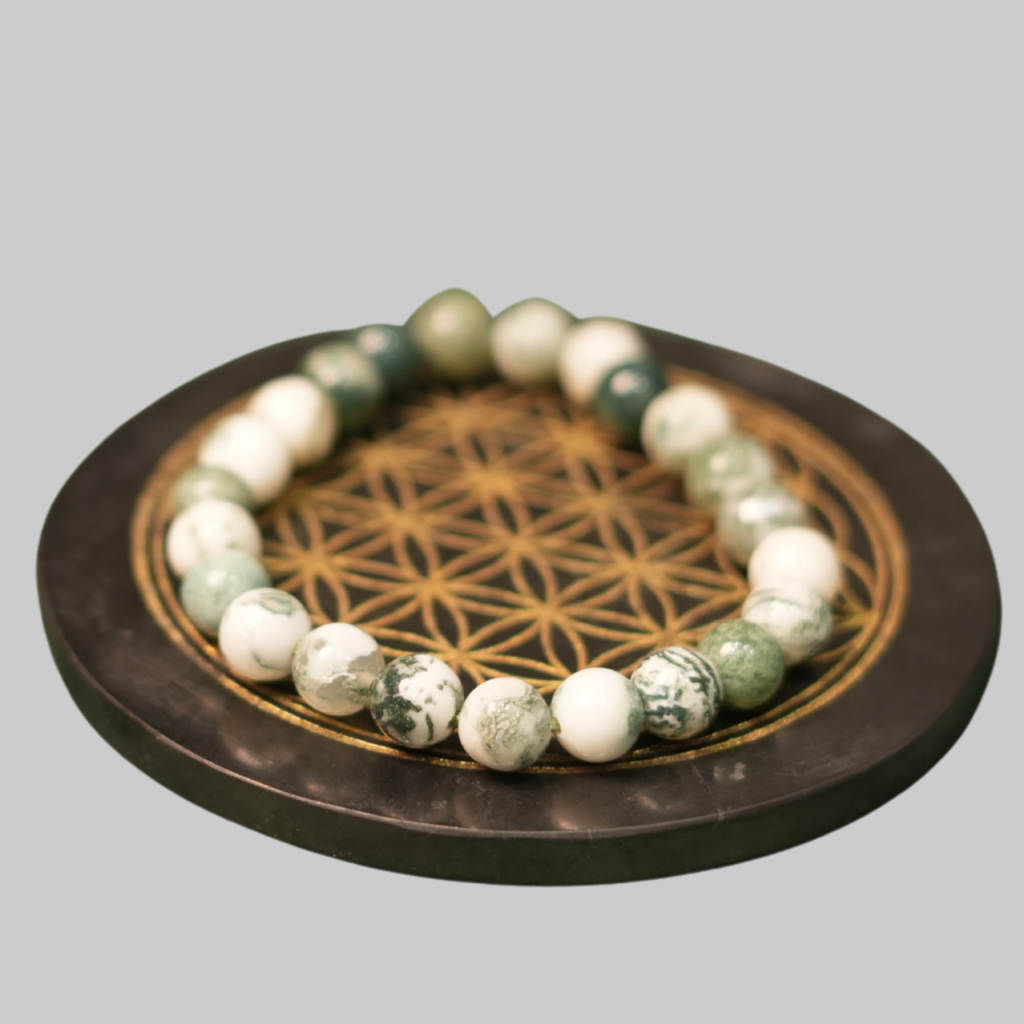 Natural Tree Agate & Moss Agate Energy Bracelet for Prosperity, Growth & Mercury Alignment