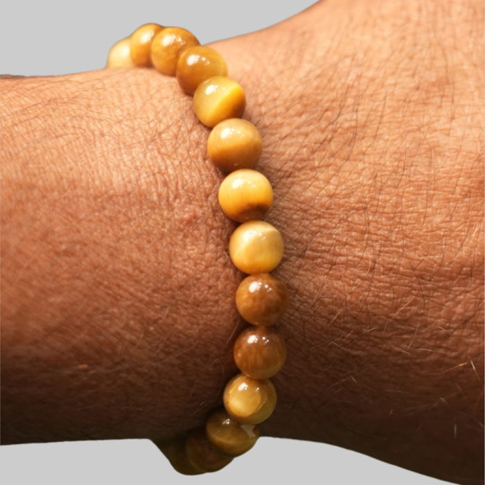 Natural Yellow Tiger Eye & Cats Eye Energy Bracelet for Focus, Confidence & Sun Energy