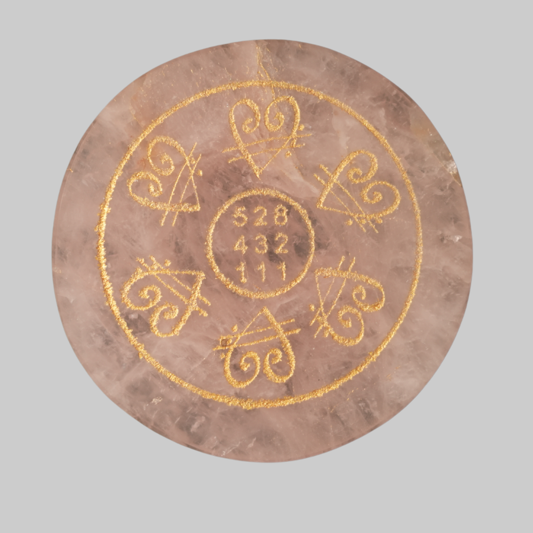 Rose Quartz Sacred Symbol & Angel Number Charging Plate