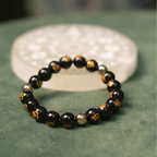 Sacred Om Engraved Black Obsidian & Pyrite Protection Bracelet