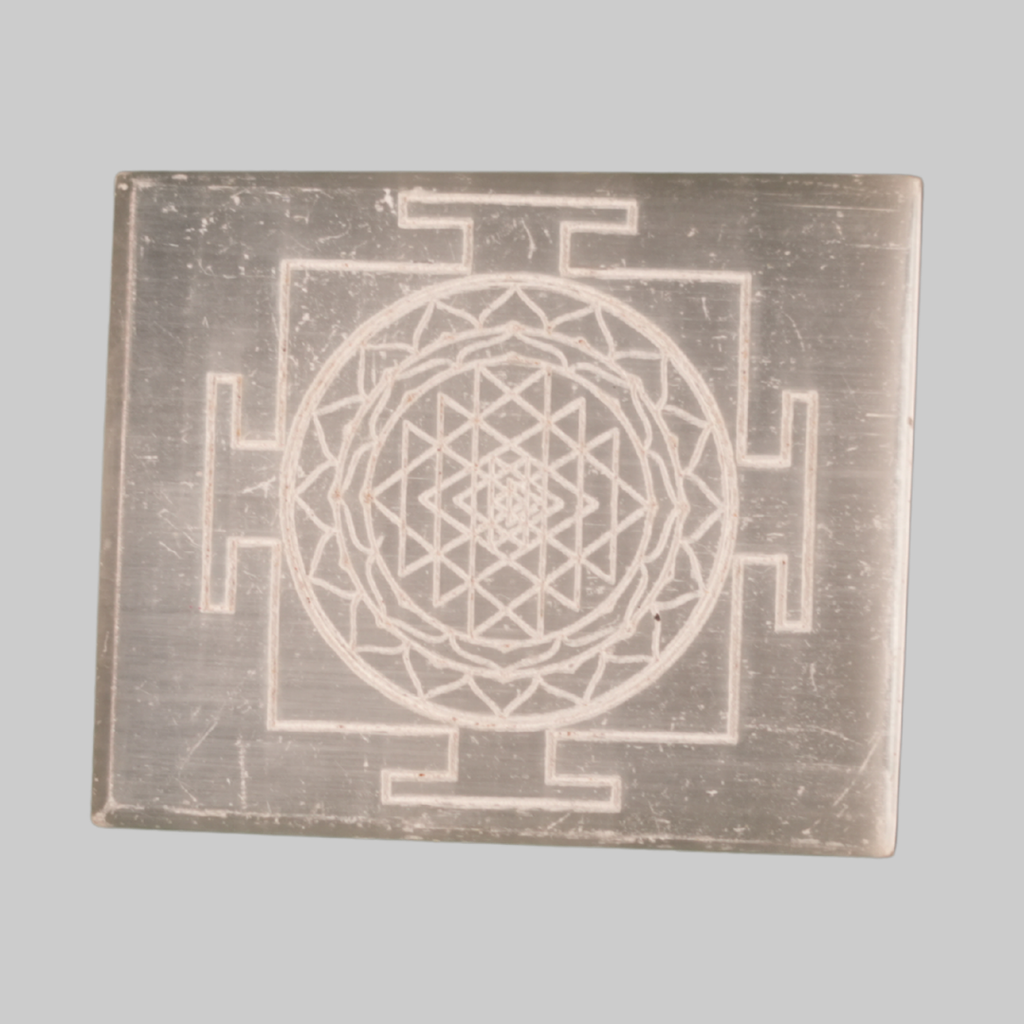 Sacred Shree Yantra Engraved Square Selenite Charging Plate