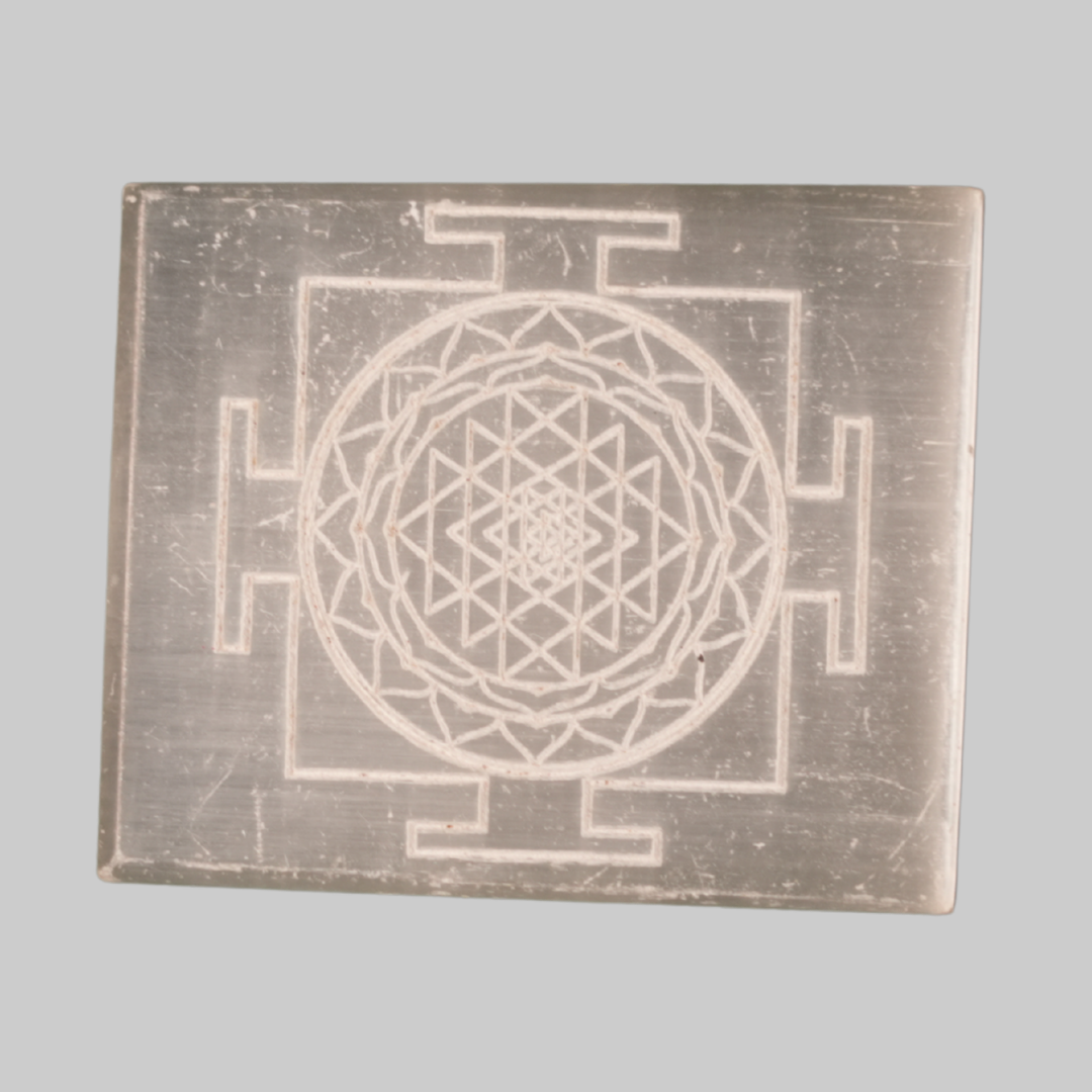 Sacred Shree Yantra Engraved Square Selenite Charging Plate