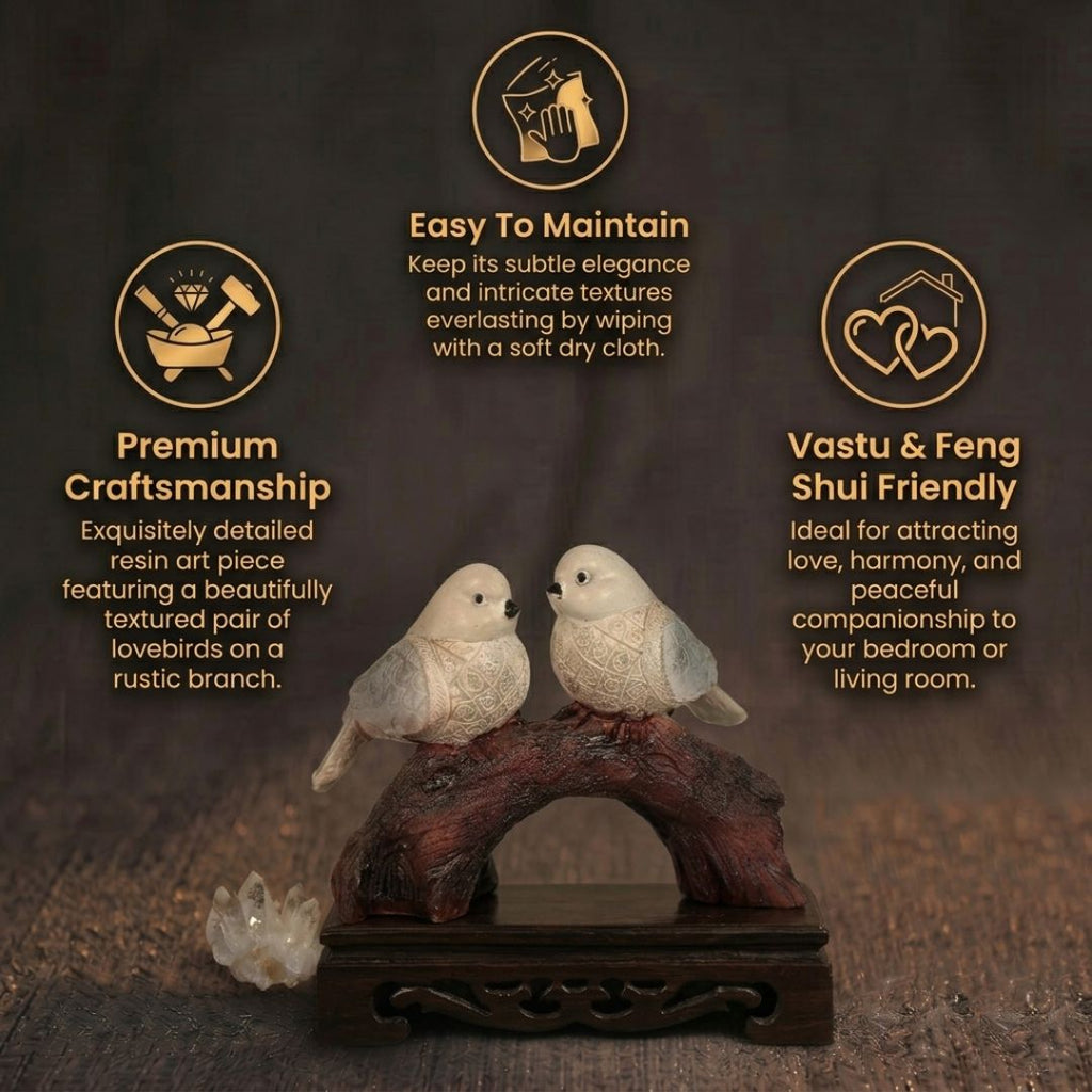 Short Details of Charming Lovebirds on Branch Figurine