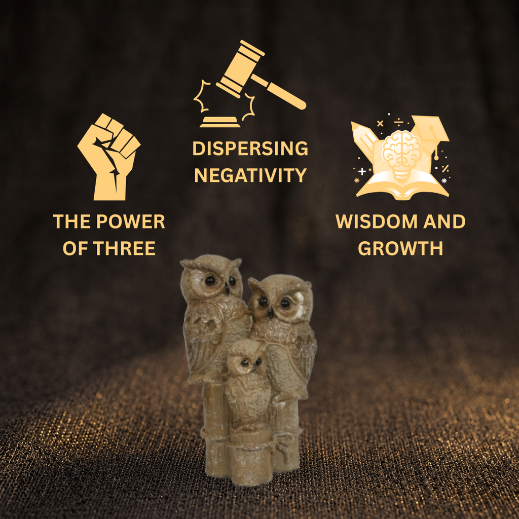 Short Details of Elegant Golden Three Owl Family Showpiece
