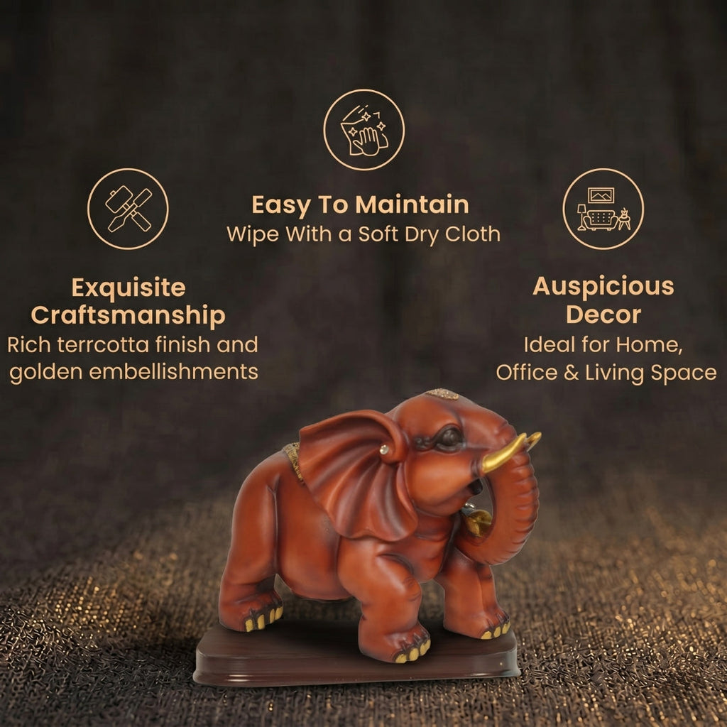 Short Details of Elegant Red Elephant with Golden Tusks