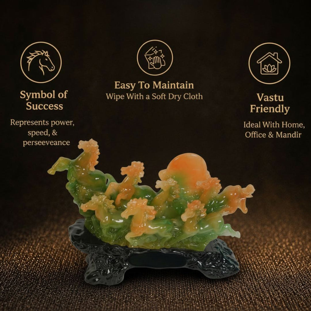 Short Details of Exquisite 7 Running Horses & Rising Sun Statue