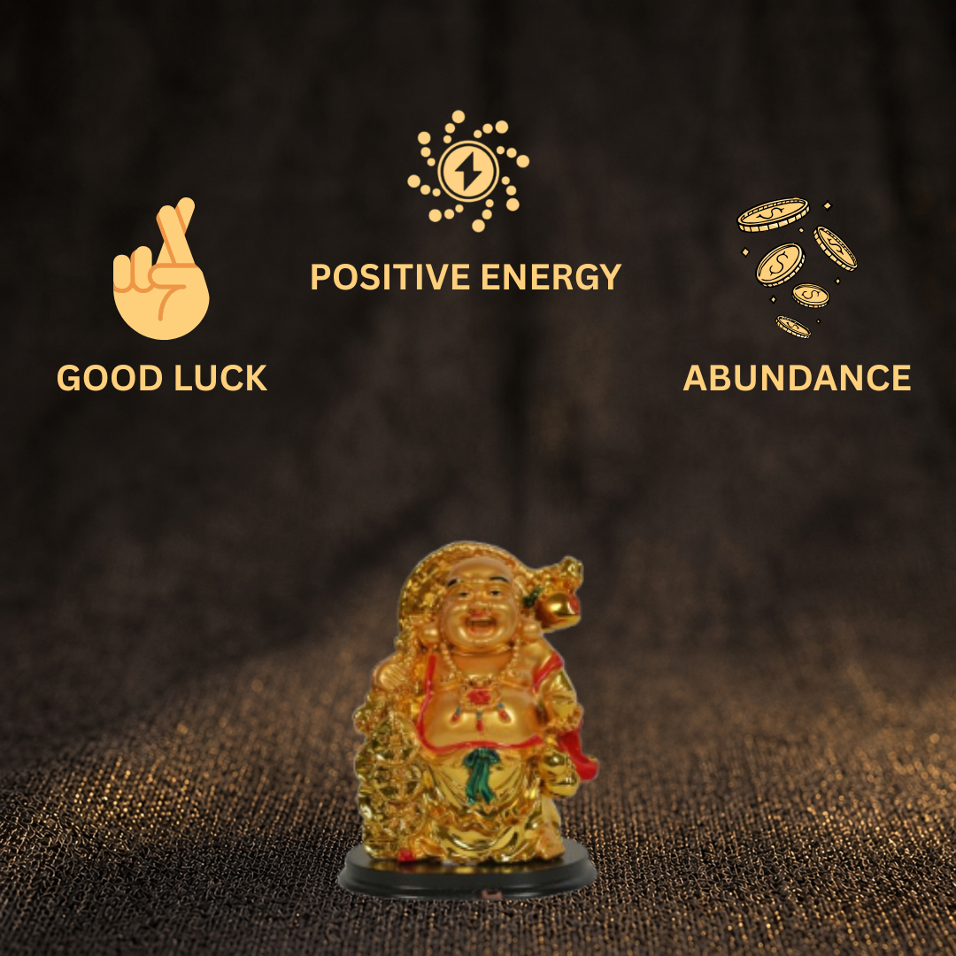 Short Details of Exquisite Golden Laughing Buddha on Black Base