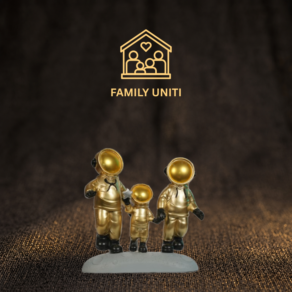 Short Details of Golden Astronaut Family Statue