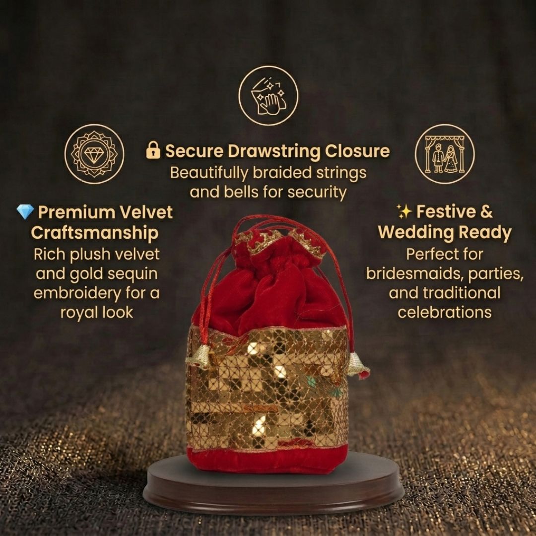 Short Details of Golden Glamour Laxmi Potli Bag 