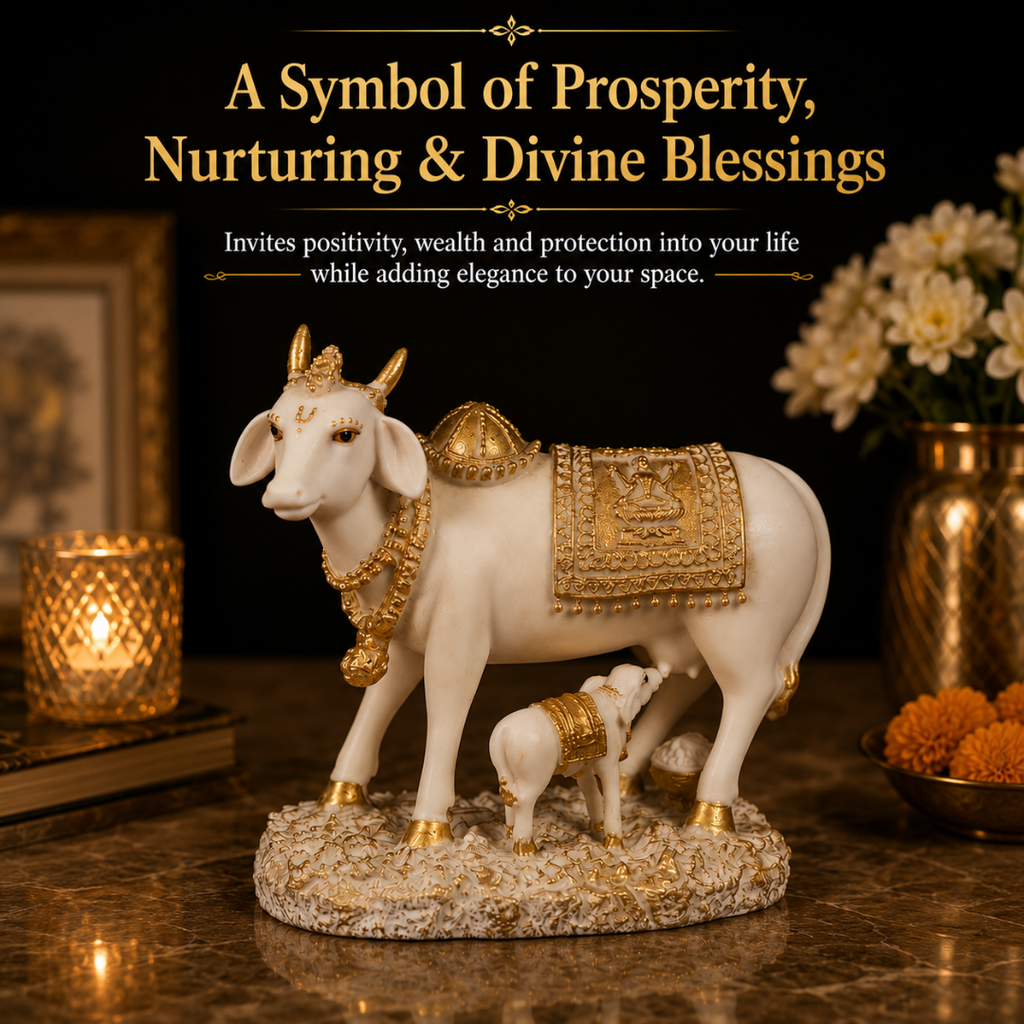 Short Details of Kamdhenu Cow with Calf Statue
