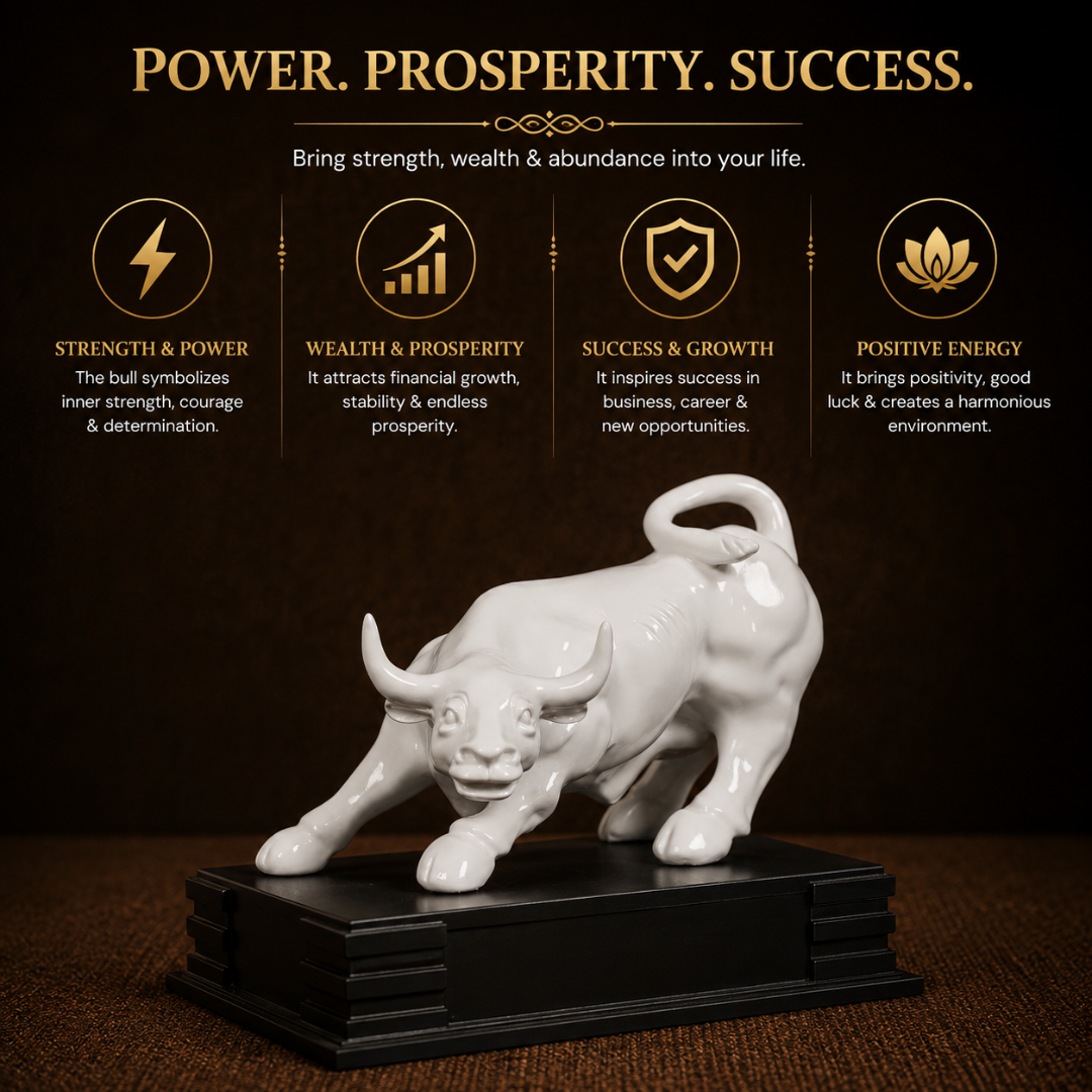 Short Details of Powerful Charging White Bull Statue