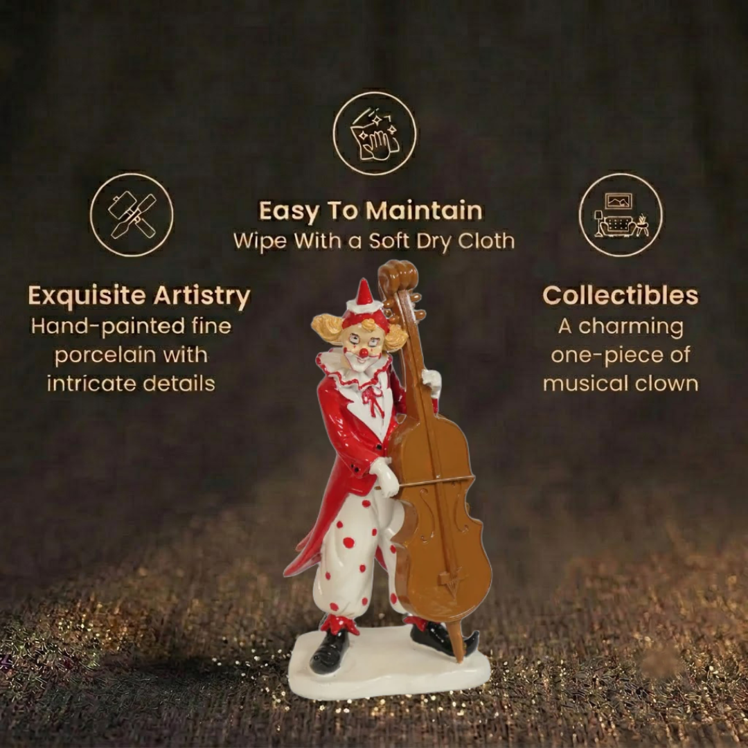 Short Details of Whimsical Double Bass Player Clown Figurine
