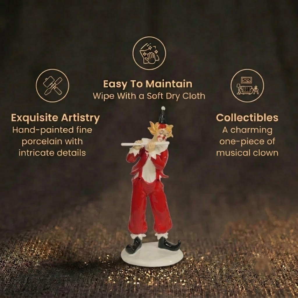 Short Details of Whimsical Flutist Clown Figurine