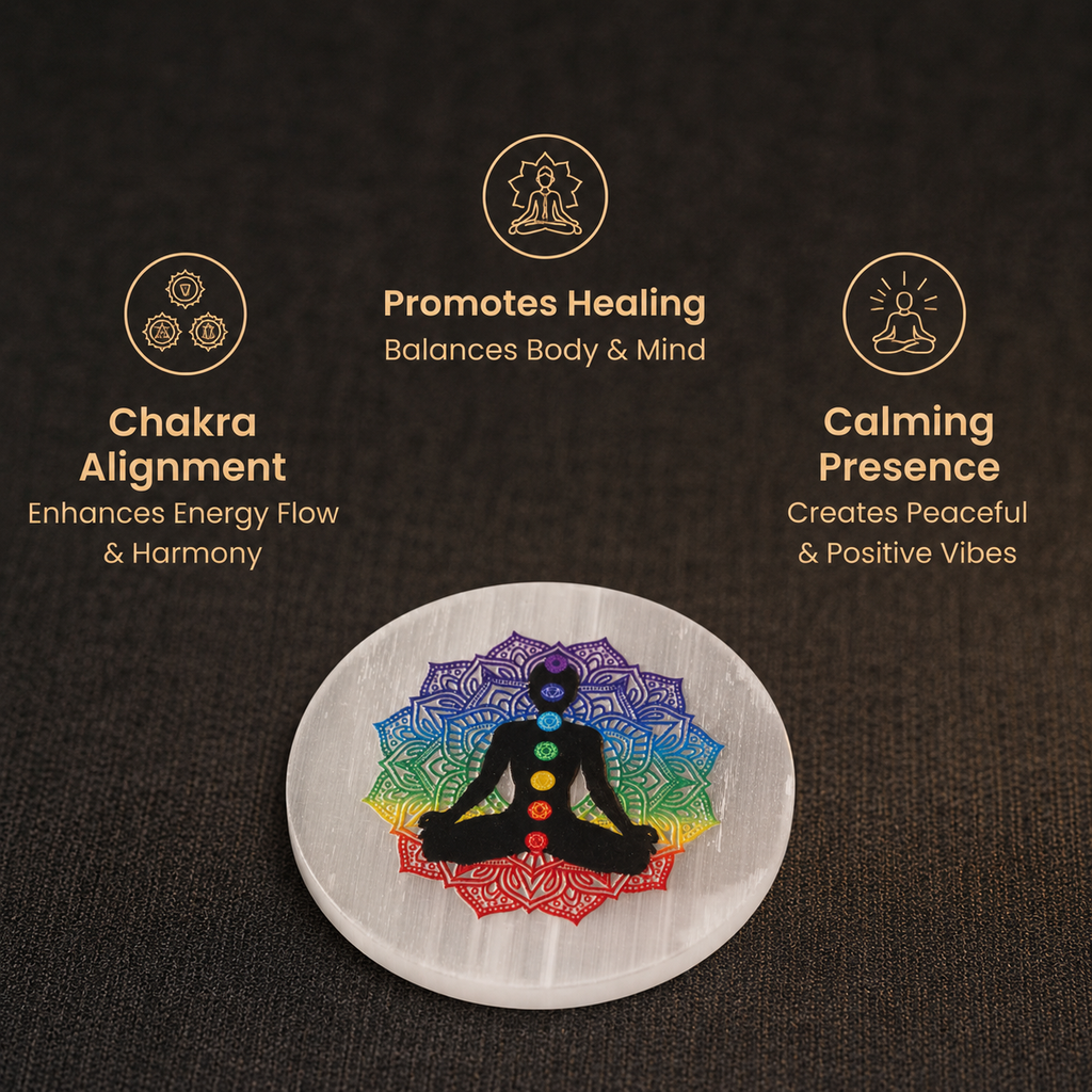 Short details of 7 Chakra Meditation Selenite Charging Plate
