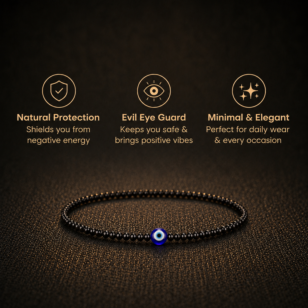 Short details of Black Spinel & Evil Eye Protection Anklet for Saturn (Shani) & Rahu Alignment