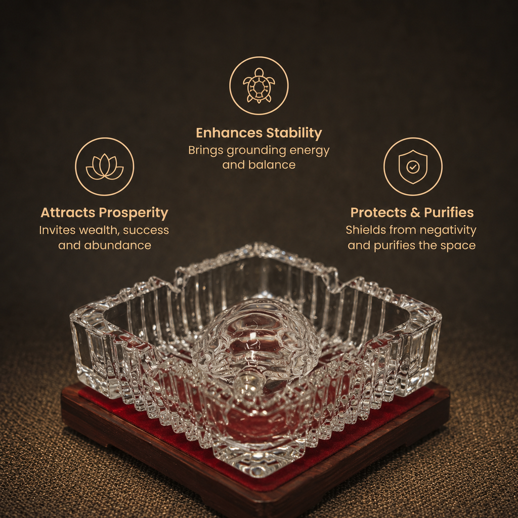 Short details of Clear Crystal Tortoise with Square Glass Dish