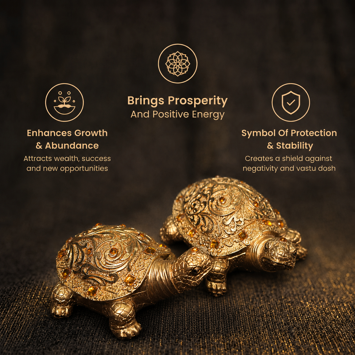Short details of Golden Embossed Metal Tortoise Pair