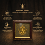 Short details of Golden Lord Ganesha on Natural Pyrite Dust Wooden Frame