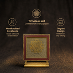 Short details of Golden Shree Yantra on Pyrite Crystal Dust Wooden Frame
