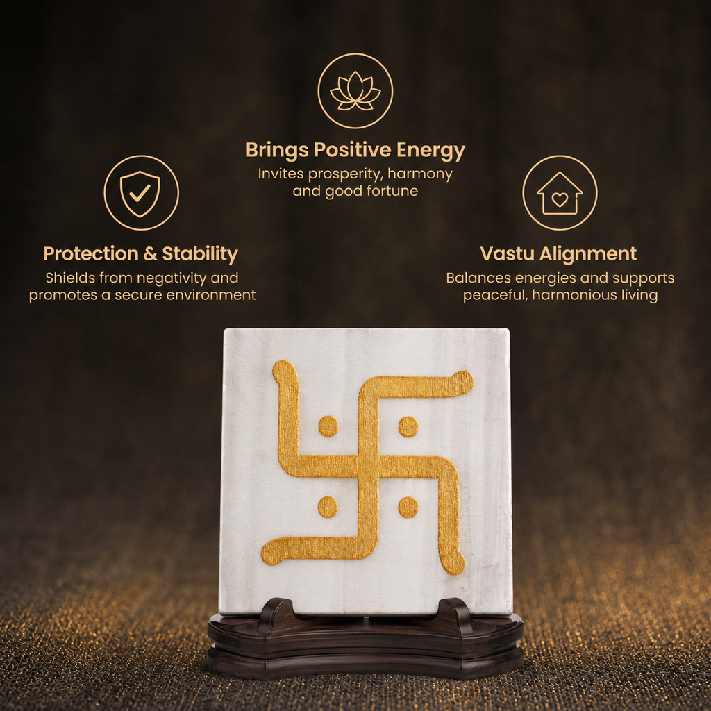 Short details of Golden Swastik Engraved Natural Square Selenite Plate