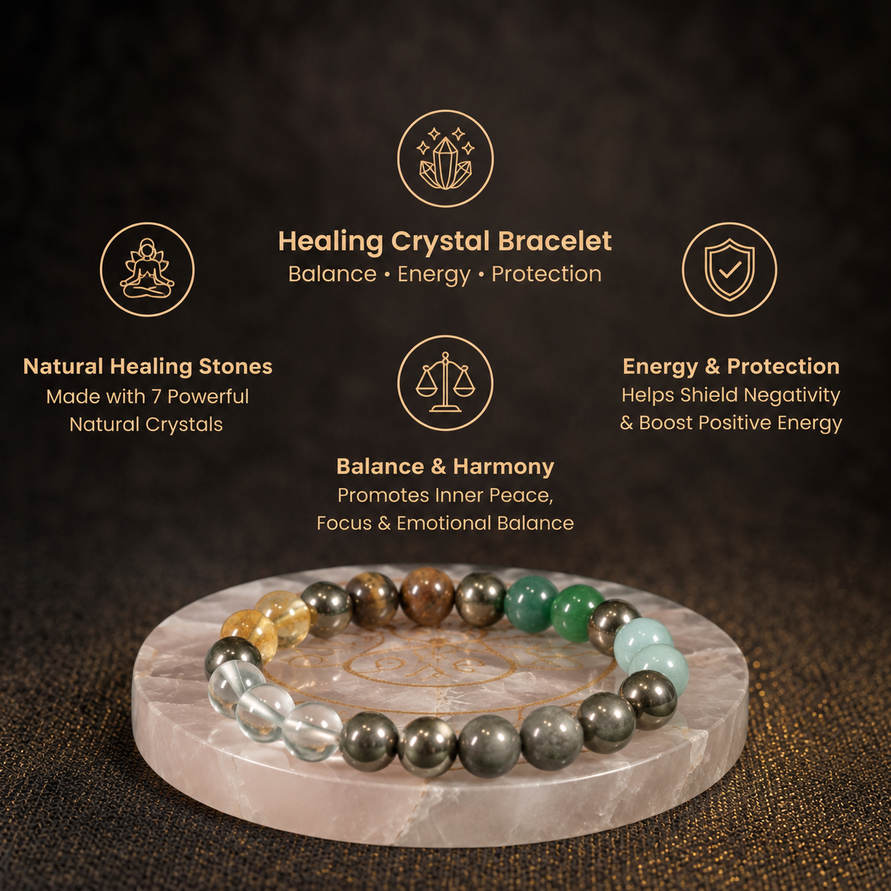 Short details of Kubera Wealth & Prosperity Multi-Gemstone Pyrite Synergy Vastu Bracelet