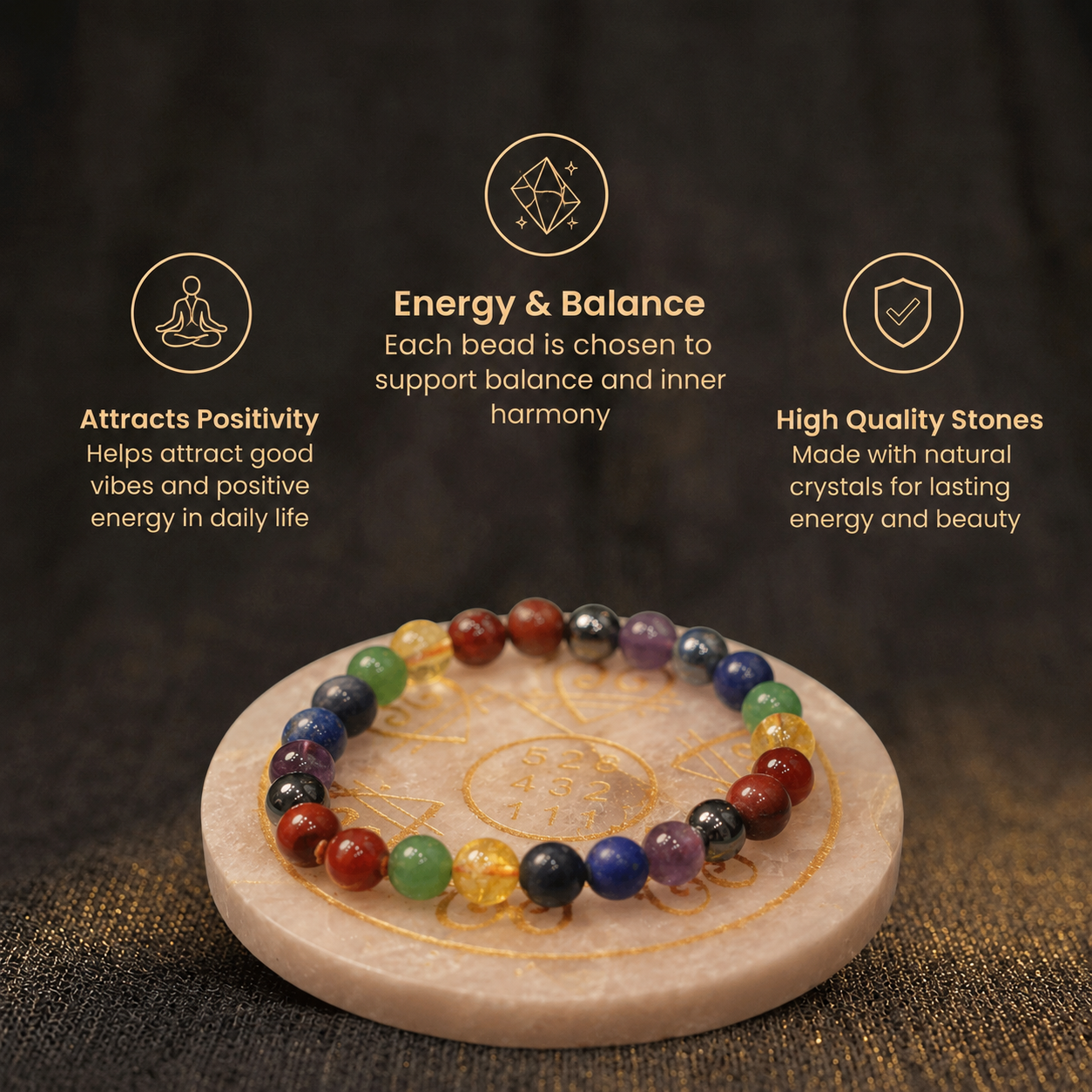 Short details of Natural 7 Chakra Healing Crystal Gemstone Stretch Bracelet
