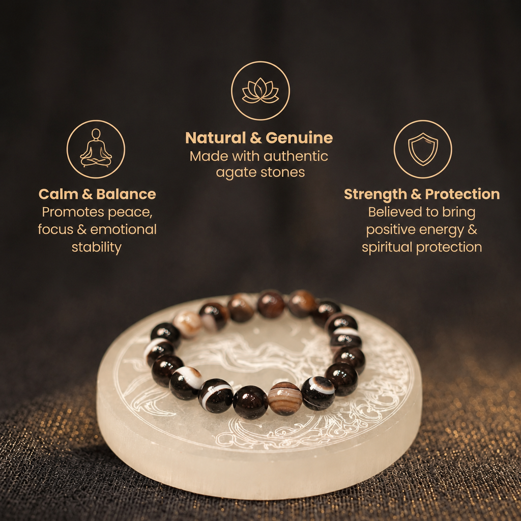 Short details of Natural Banded Agate Energy Bracelet for Protection, Stability & Rahu-Ketu Alignment