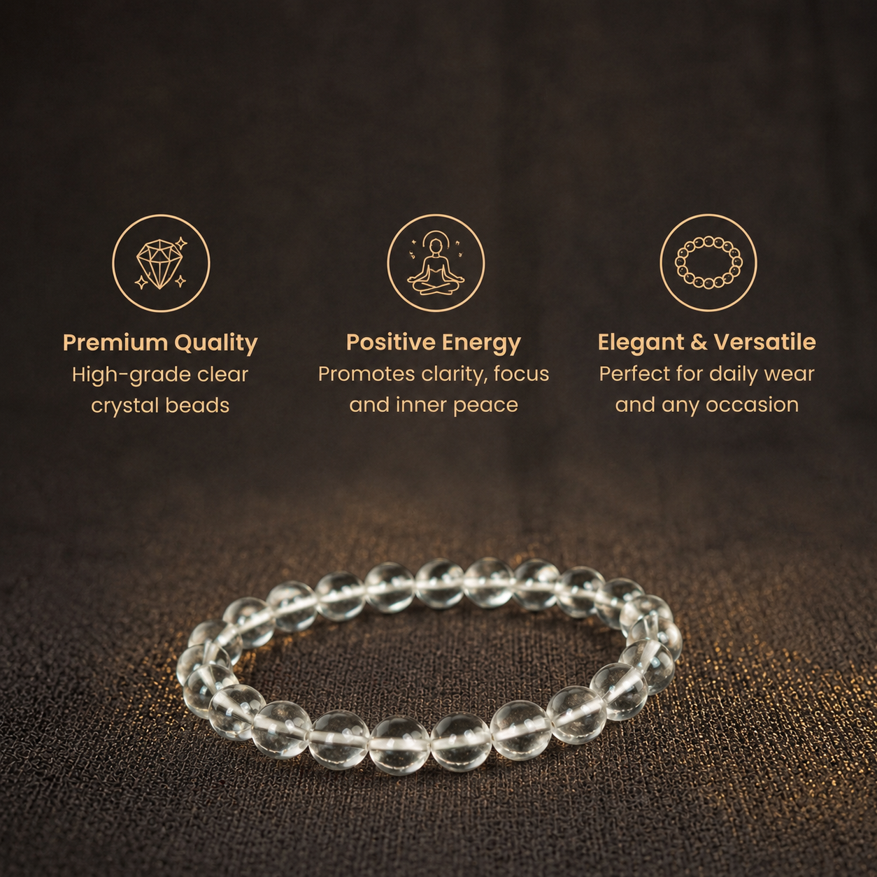Short details of Natural Clear Quartz Energy Bracelet for Mind Clarity, Positivity & Venus Alignment