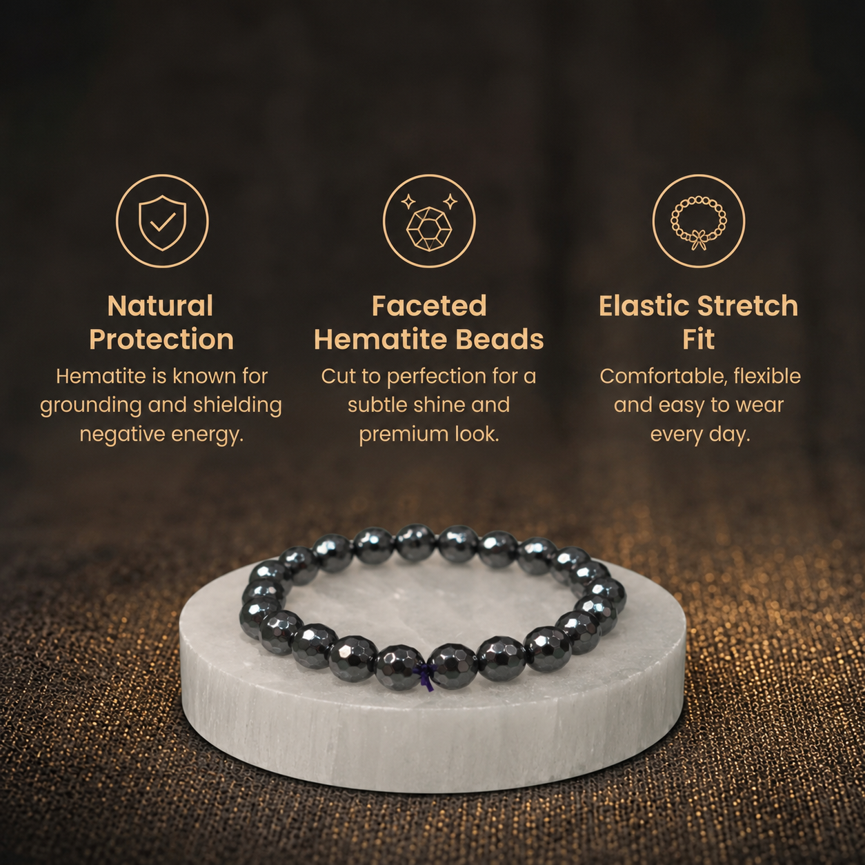 Short details of Natural Faceted Hematite & Black Spinel Energy Bracelet for Protection