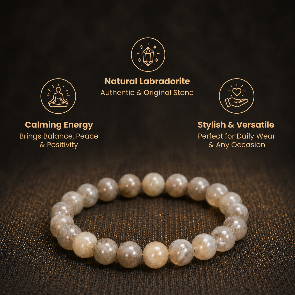 Short details of Natural Grey Labradorite Energy Bracelet for Intuition, Aura Protection & Rahu-Ketu Alignment