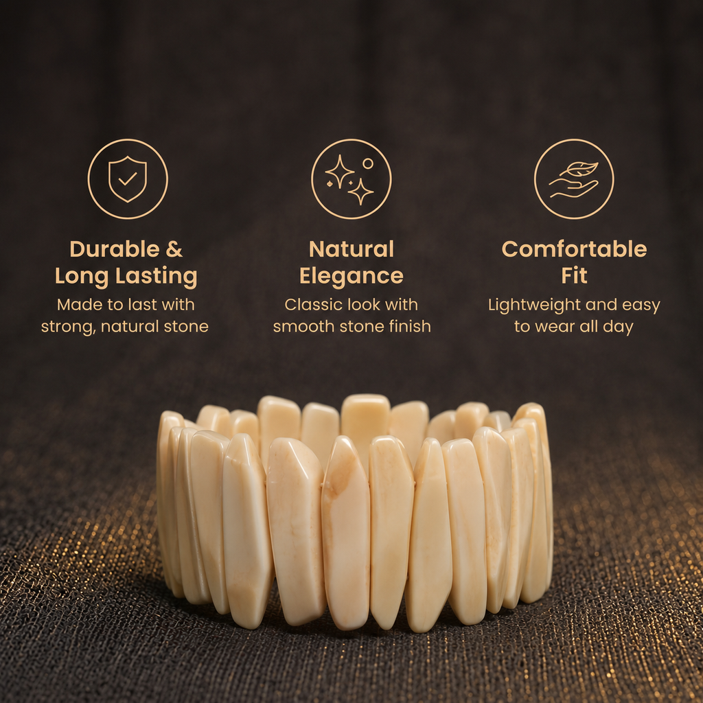 Short details of Natural Mother of Pearl Slab Cuff Bracelet for Emotional Calm, Prosperity & Moon Alignment
