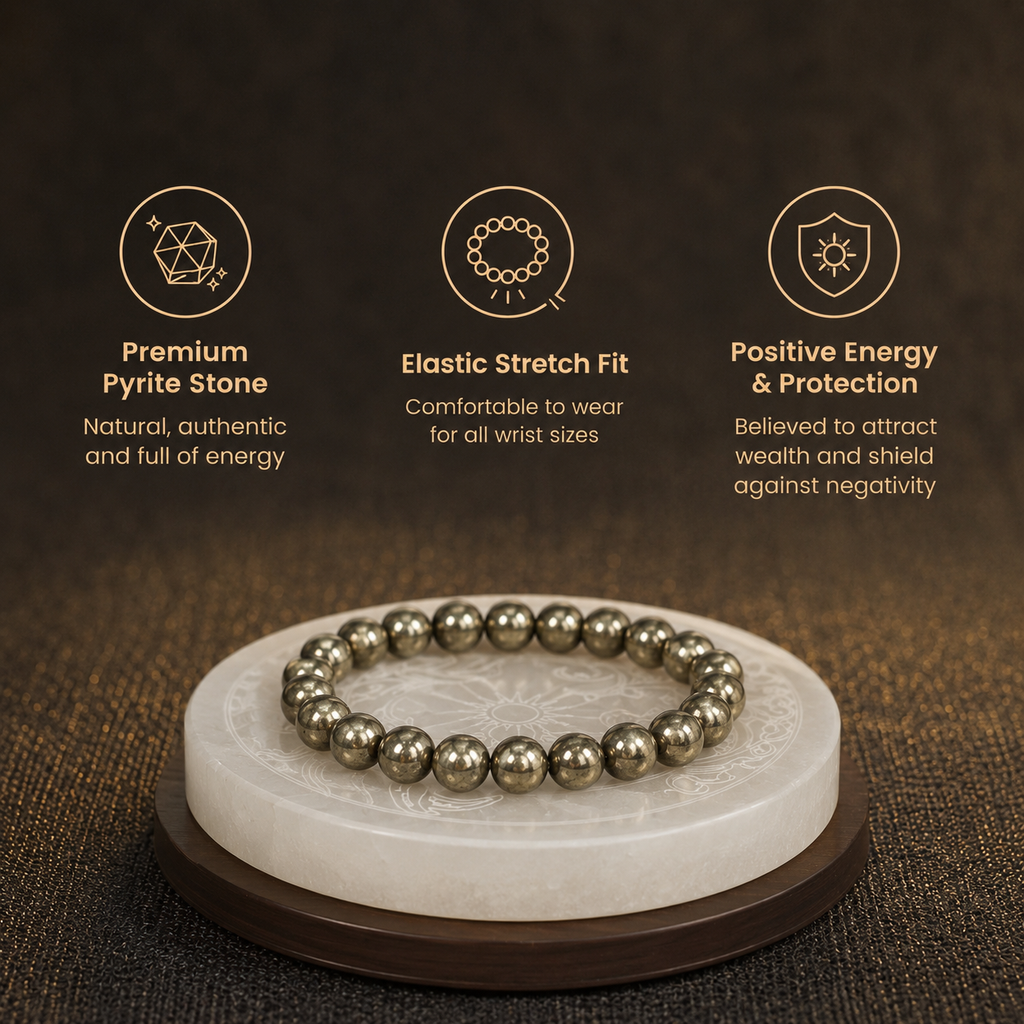 Short details of Natural Pyrite "Fool's Gold" Wealth & Protection Energy Vastu Bracelet