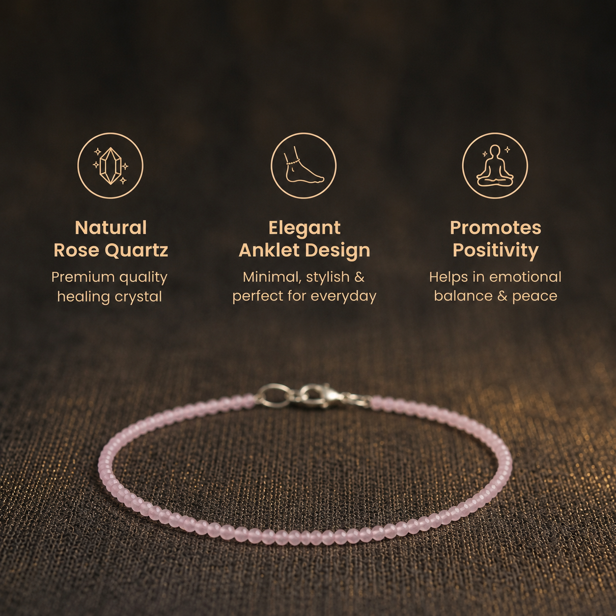 Short details of Natural Rose Quartz Beaded Anklet for Love, Harmony & Venus Energy Alignment